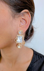 Noori Royale Mother of Pearl Earrings – pearl center with CZ diamond frame in gold