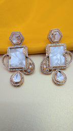 Noori Royale Mother of Pearl Earrings – pearl center with CZ diamond frame in gold