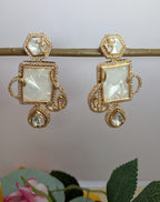 Noori Royale Mother of Pearl Earrings – pearl center with CZ diamond frame in gold