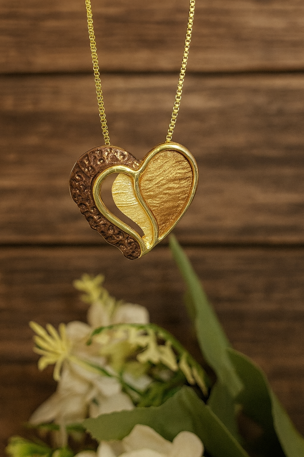Gold heart-shaped pendant on a chain
