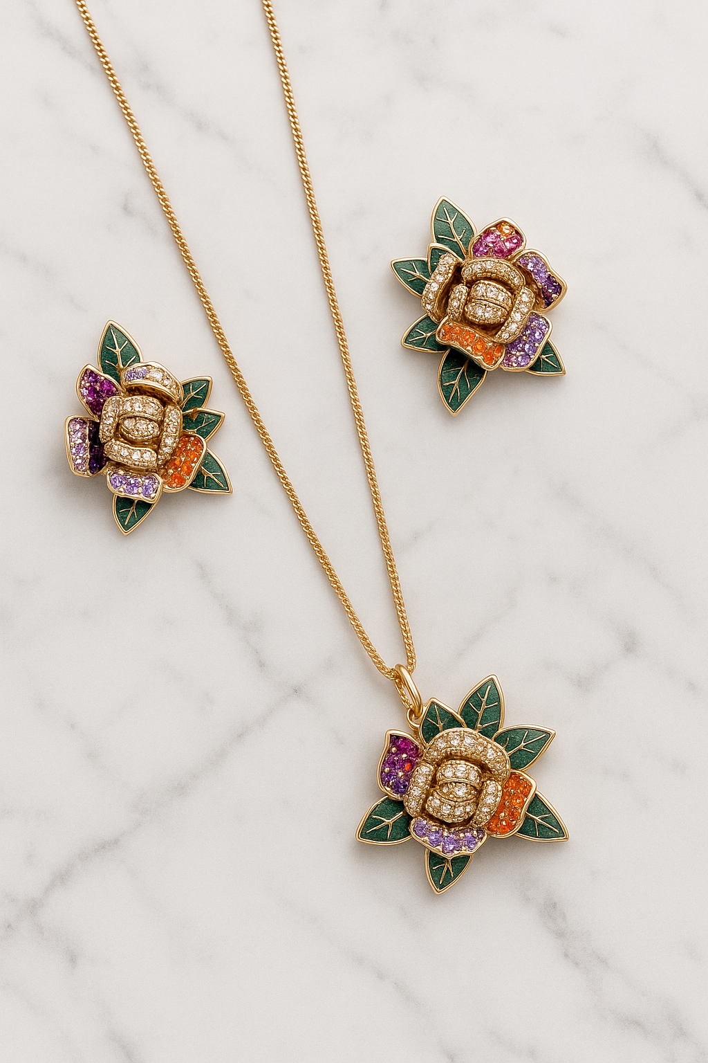 Floral jewelry set with pendant and earrings