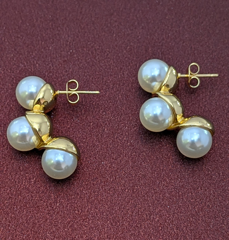 Golden Clustered Pearl Stud Earrings