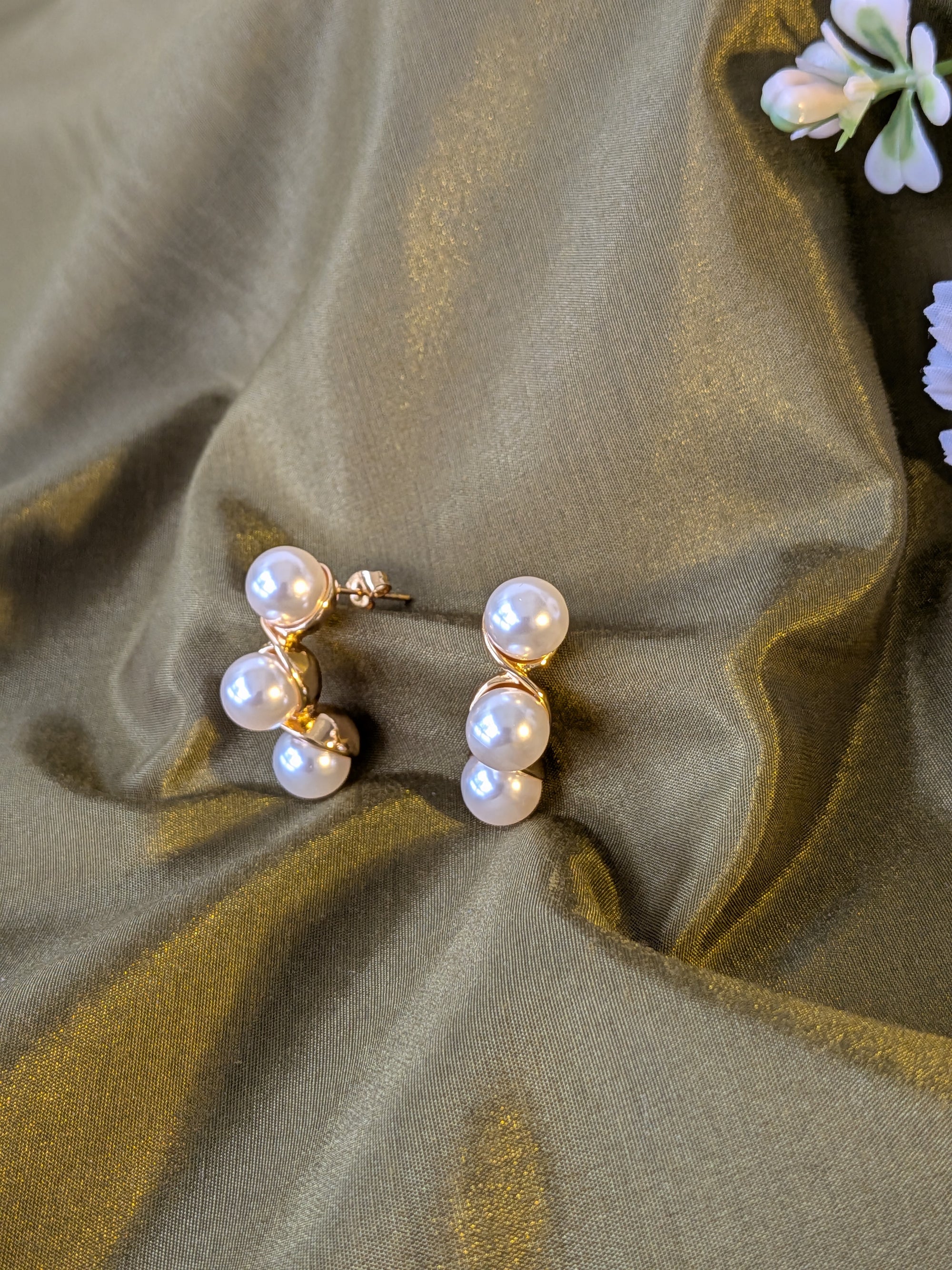 Golden Clustered Pearl Stud Earrings from TreasureDrum Jewellery