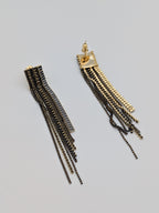 black earrings, fringe earrings, long statement earrings, party jewelry, crystal tassel earrings, Indo-Western earrings, TreasureDrum accessories