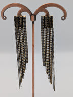 black earrings, fringe earrings, long statement earrings, party jewelry, crystal tassel earrings, Indo-Western earrings, TreasureDrum accessories