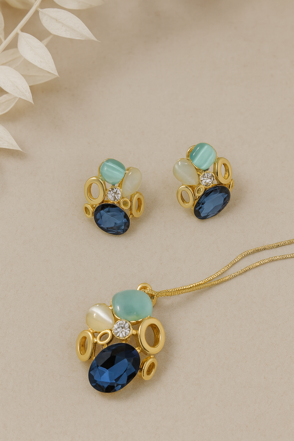 Jewelry set with blue and green gemstones 