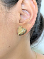 Bronzed Embrace Heart Pendant Set – textured bronze and gold heart pendant with matching earrings