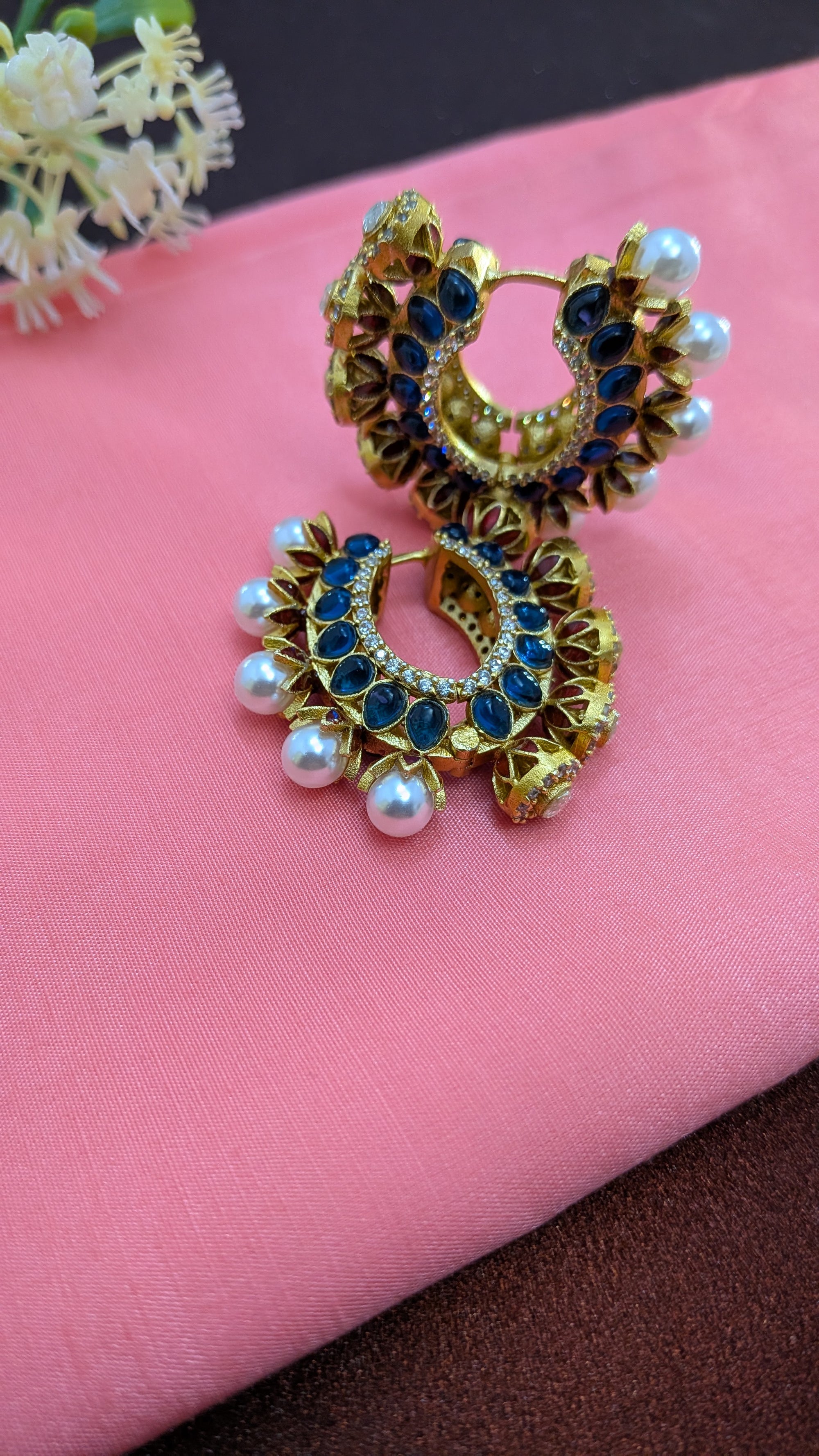 Royal Lotus Double-Sided Meena Earrings – reversible lotus earrings with enamel and pearls