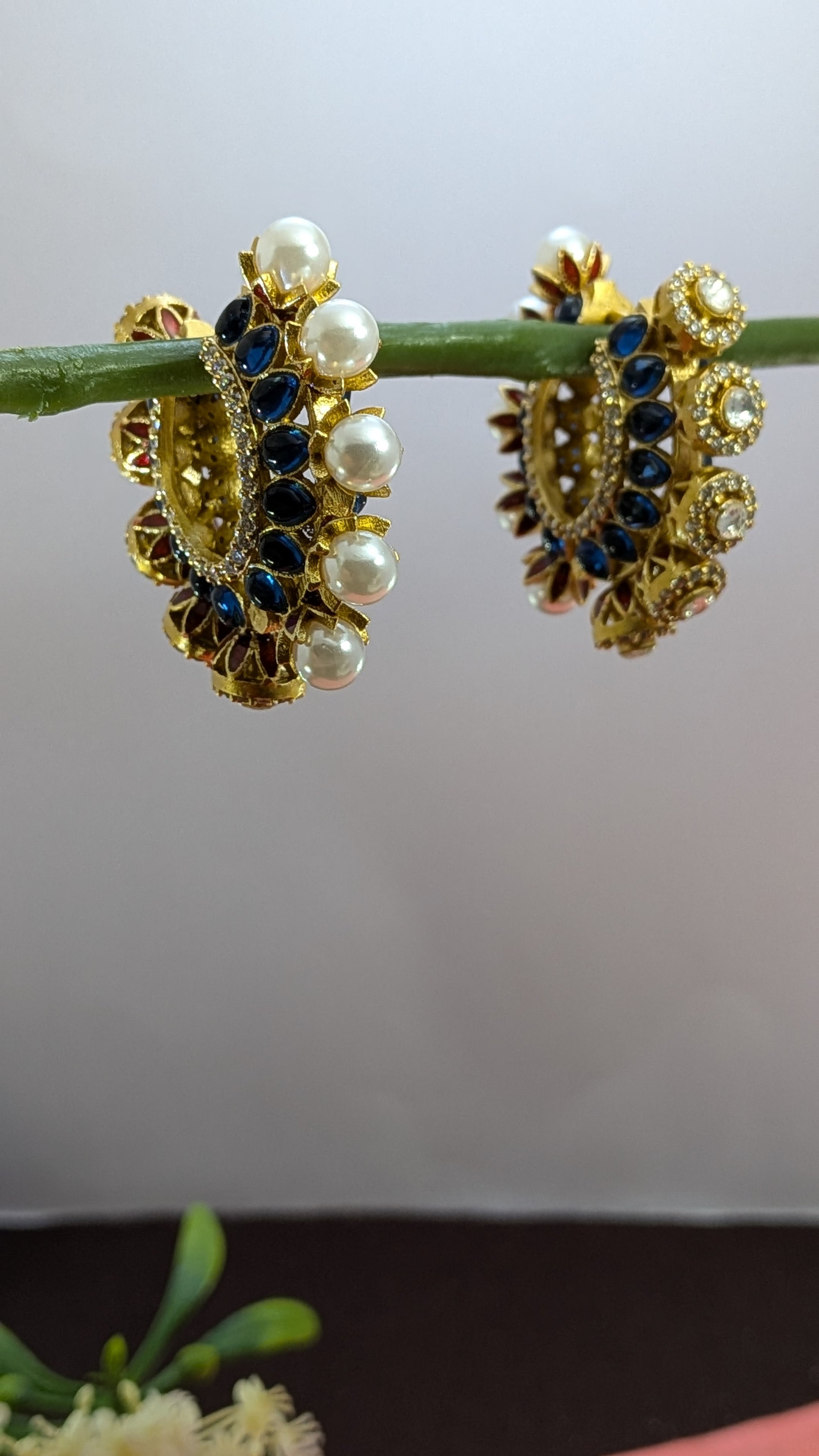 Royal Lotus Double-Sided Meena Earrings – reversible lotus earrings with enamel and pearls