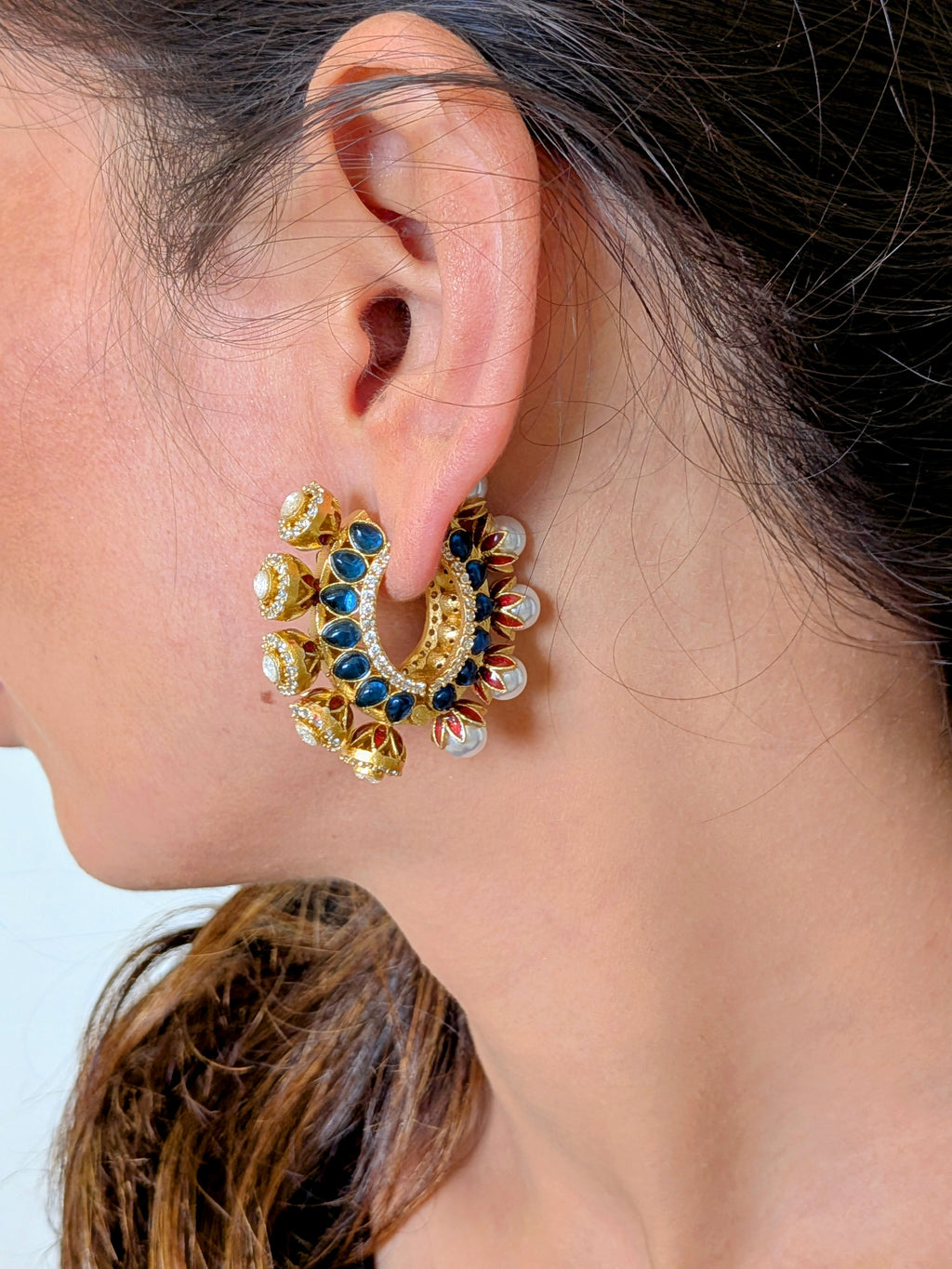 Royal Lotus Double-Sided Meena Earrings – reversible lotus earrings with enamel and pearls