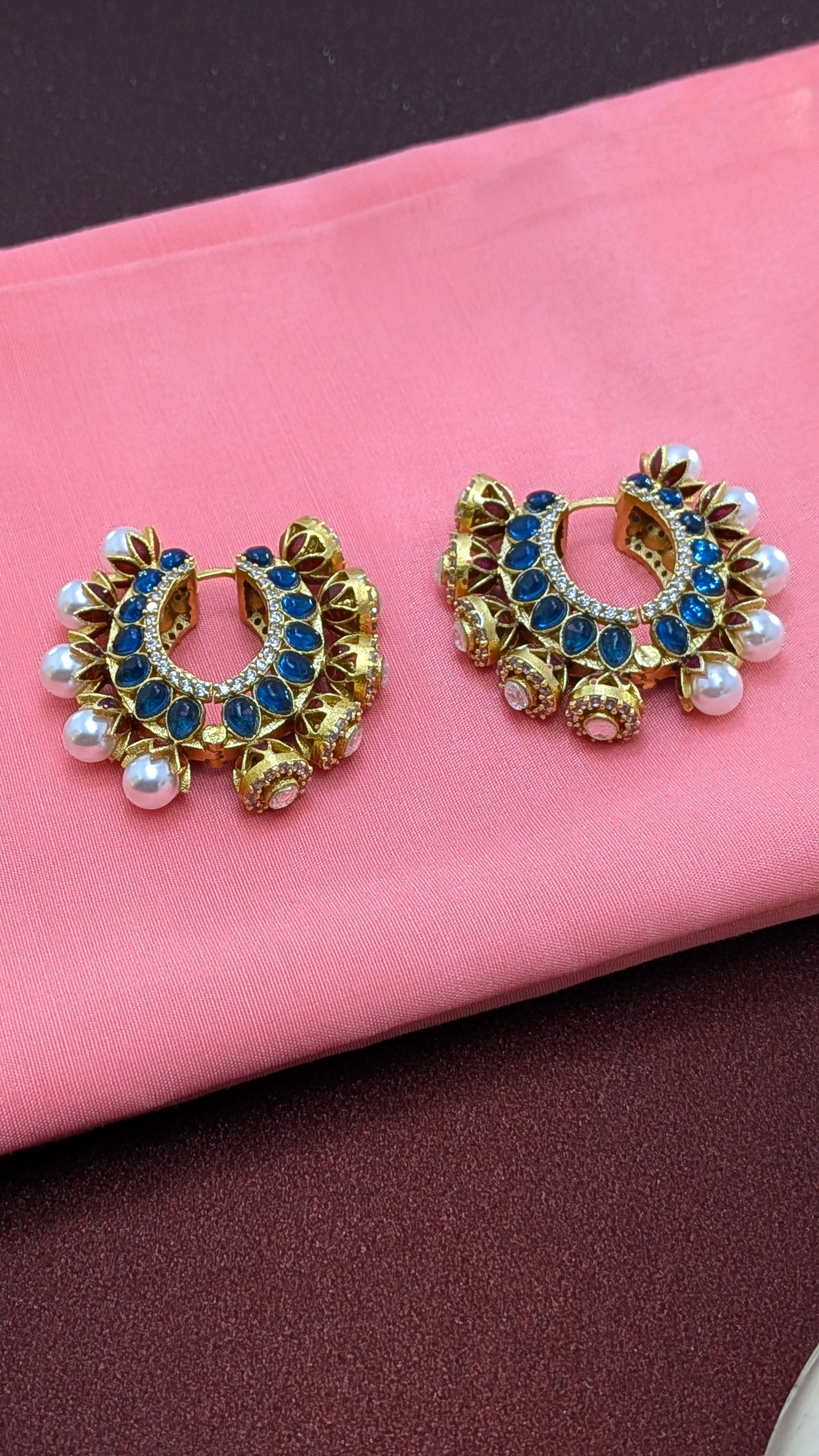 Royal Lotus Double-Sided Meena Earrings – reversible lotus earrings with enamel and pearls