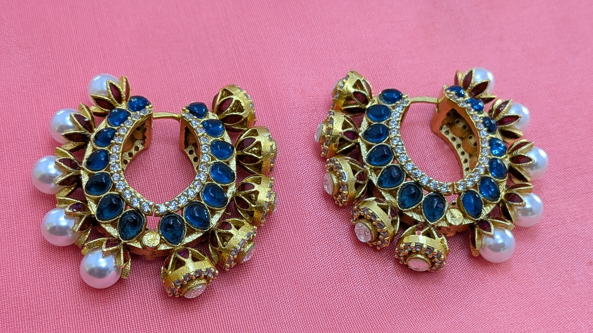 Royal Lotus Double-Sided Meena Earrings – reversible lotus earrings with enamel and pearls
