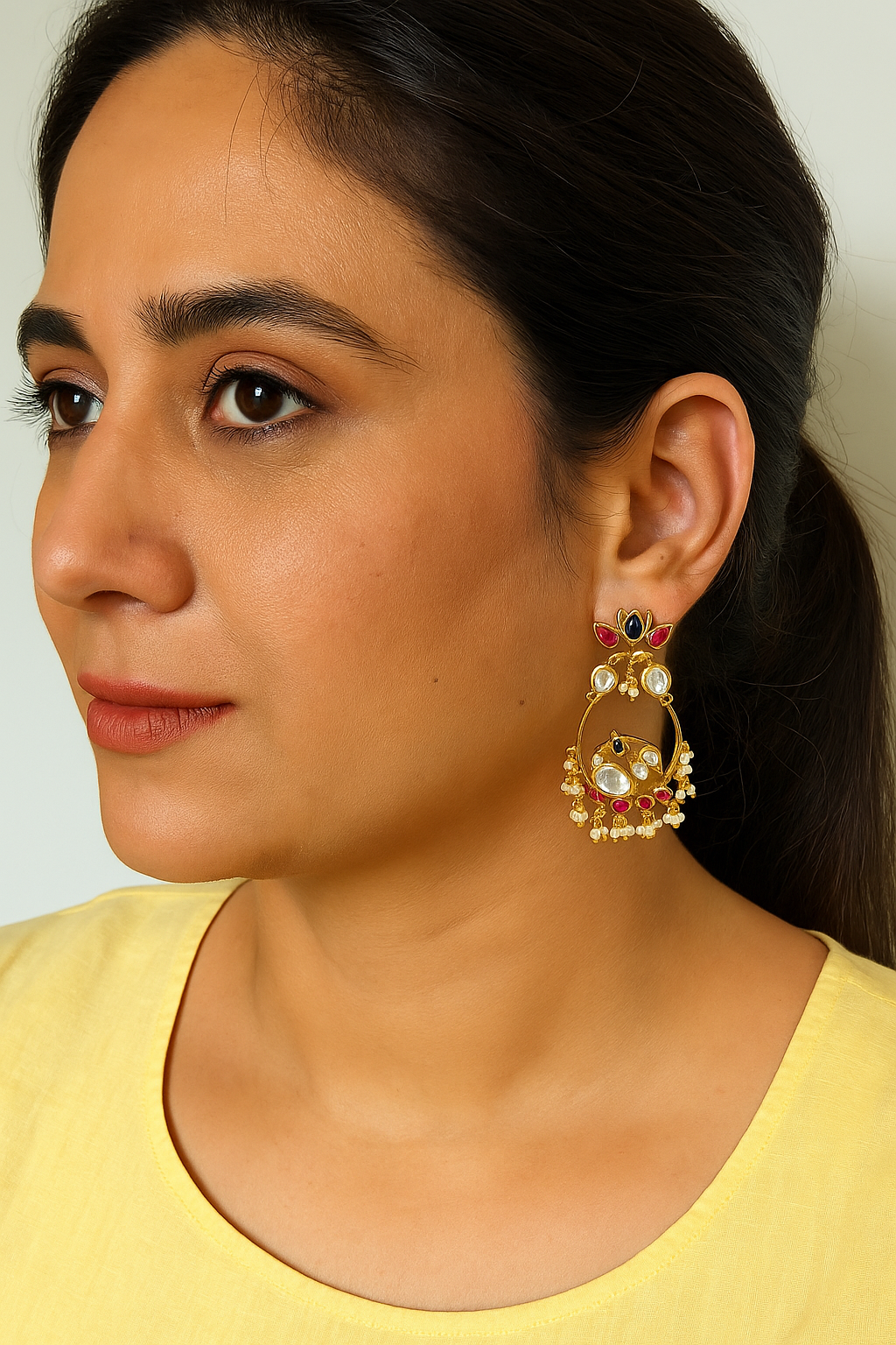 Heritage Pearl Chandbaalis – enamel earrings with kundan stones and pearl hangings