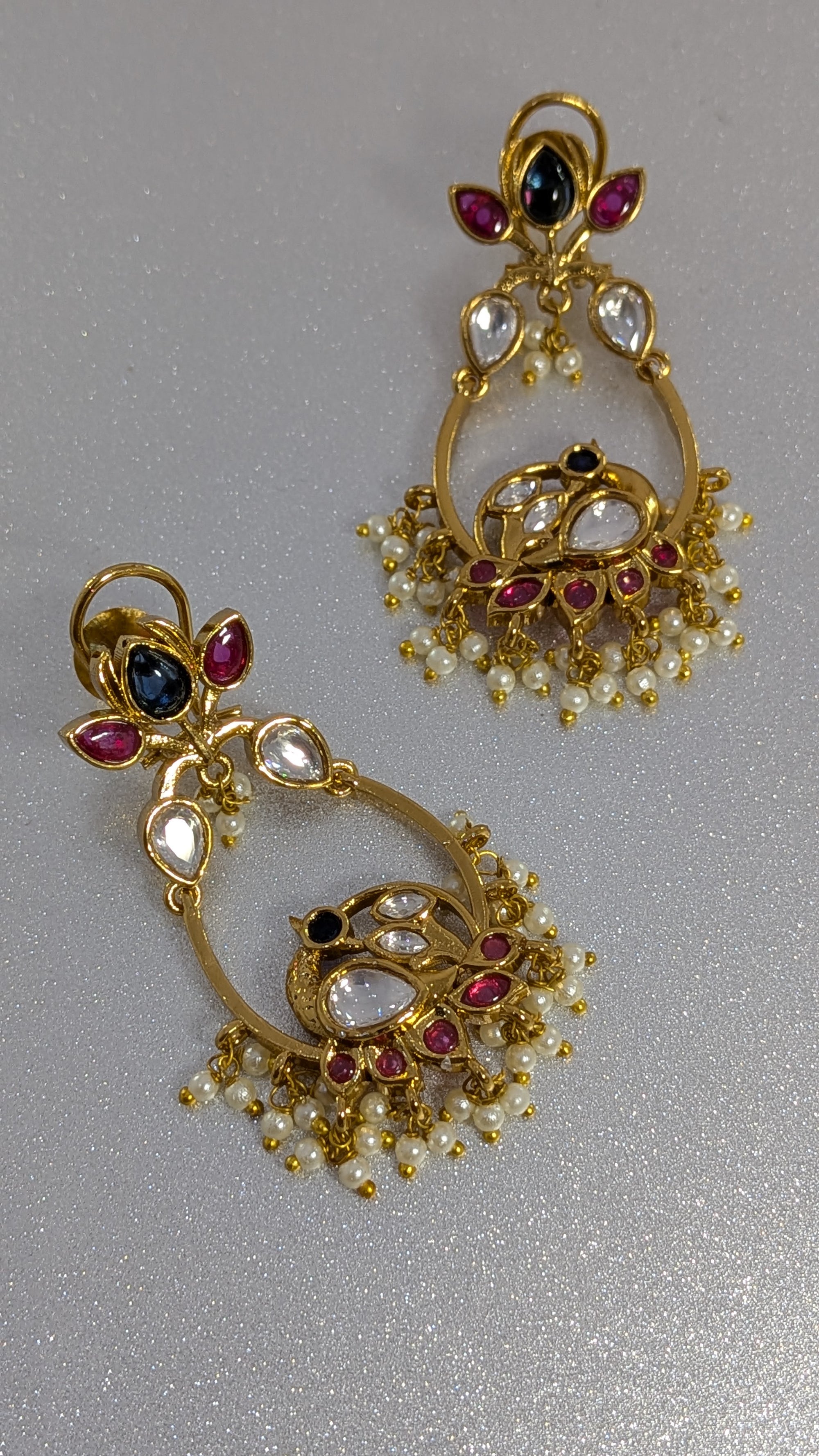 Heritage Pearl Chandbaalis – enamel earrings with kundan stones and pearl hangings