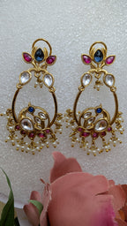Heritage Pearl Chandbaalis – enamel earrings with kundan stones and pearl hangings