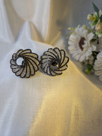 Twilight Swirl Studs – spiral gunmetal studs with black and white zirconia