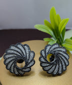 Twilight Swirl Studs – spiral gunmetal studs with black and white zirconia