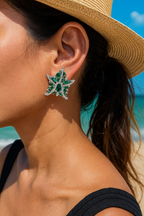 Emerald Nova Studs – green stone starburst stud with pavé zirconia
