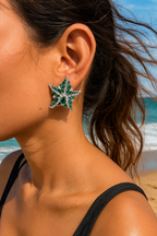 Emerald Nova Studs – green stone starburst stud with pavé zirconia