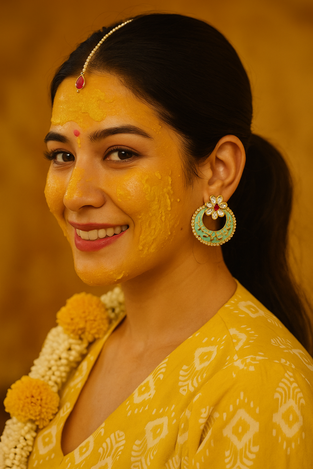 Meena Kundan Bloom Earrings – kundan flower with ruby center on sky blue crescent