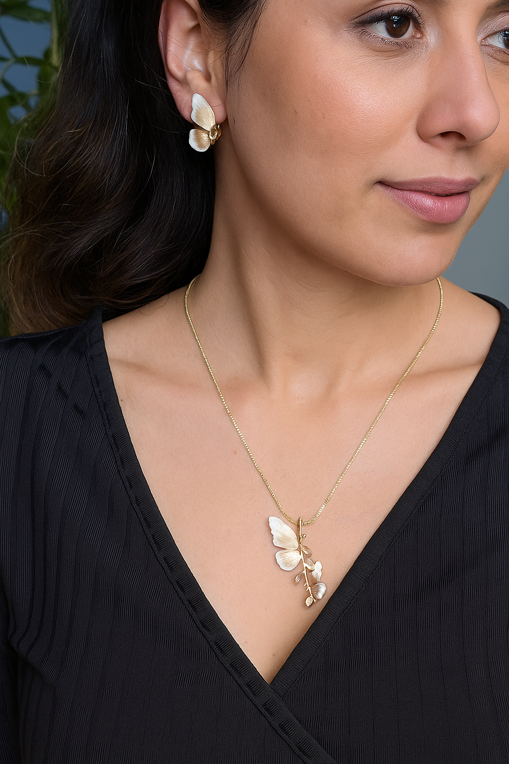 Whispers of Wings Pendant Set – butterfly wing pendant in gold and blush with crystals