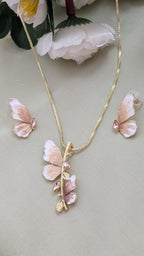 Whispers of Wings Pendant Set – butterfly wing pendant in gold and blush with crystals