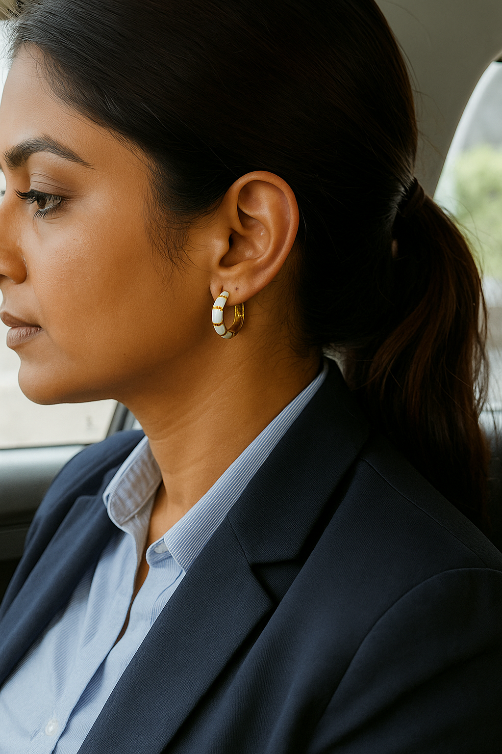 Ivory Edge Enamel Hoops – white enamel hoops with gold accents