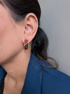 GeoEdge Enamel Hoops – gold hoops with geometric black and red enamel