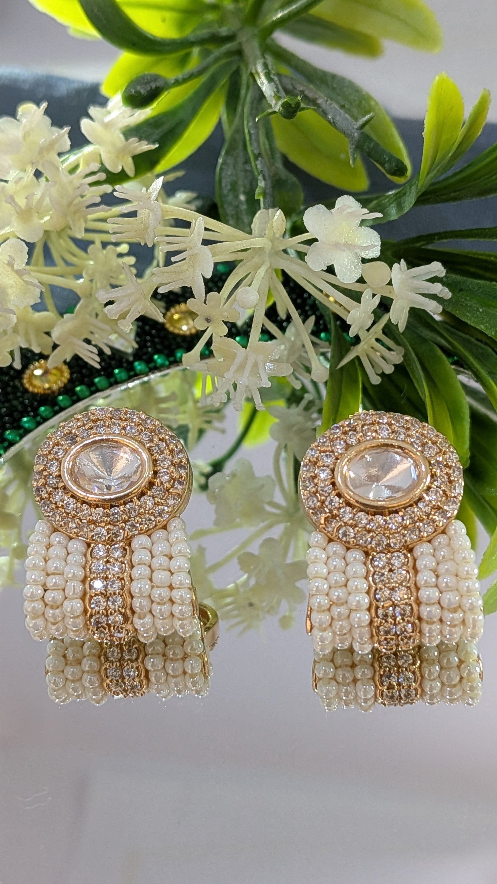 Kundan Studs – kundan center with CZ and maroon pearl accents