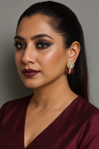 Kundan Studs – kundan center with CZ and maroon pearl accents