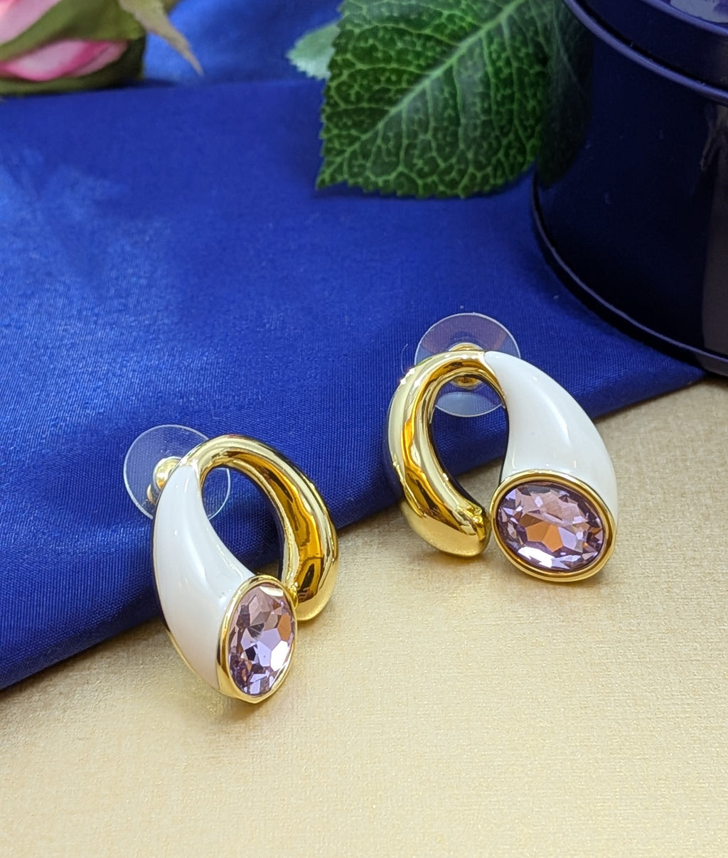Luna Lilac Enamel Studs – ivory enamel hoops with lavender crystal