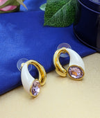 Luna Lilac Enamel Studs – ivory enamel hoops with lavender crystal