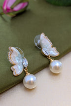 Iridescent Flutter Pearl Drops – enamel butterfly wings with pearl drop