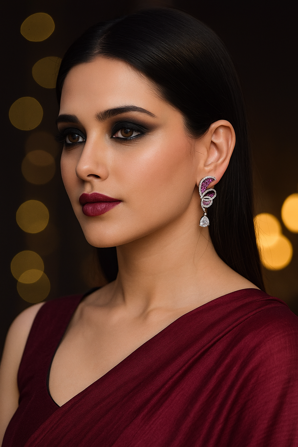 Rust Flame Swirl Drops – fiery swirl earrings with orange pavé and teardrop crystal