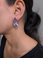 Rosélure Pavé Leaf Earrings – cascading leaf earrings with pink and ruby pavé