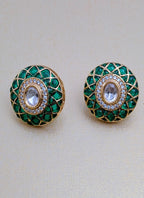 Ziva Meenakari Studs – green enamel lattice with kundan centre
