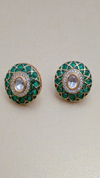Ziva Meenakari Studs – green enamel lattice with kundan centre
