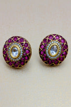 Ziva Meenakari Studs – green enamel lattice with kundan centre