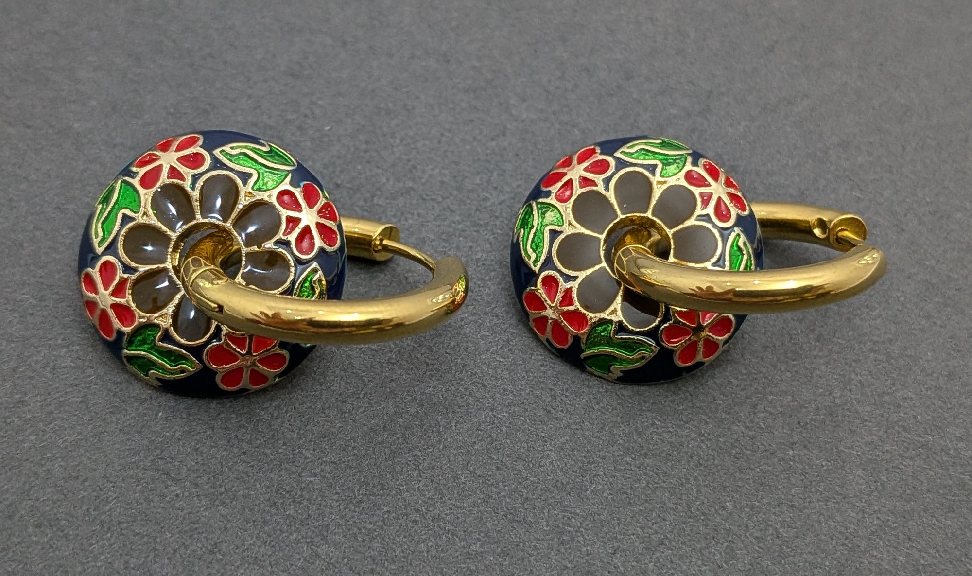 Phoolkari Meena Hoop Earrings – hand-enameled floral motifs on gold-tone hoops