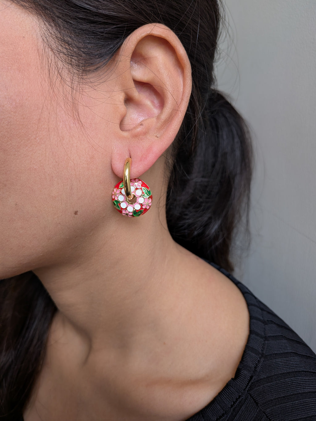 Phoolkari Meena Hoop Earrings – hand-enameled floral motifs on gold-tone hoops
