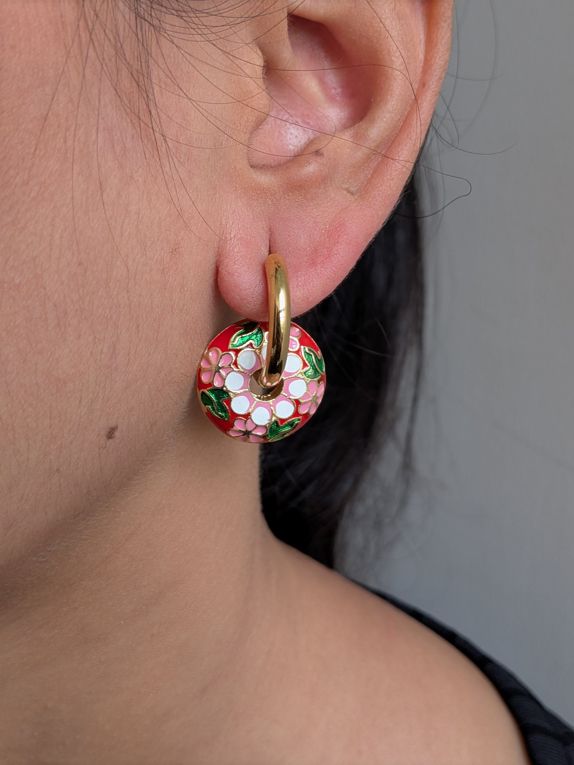 Phoolkari Meena Hoop Earrings – hand-enameled floral motifs on gold-tone hoops