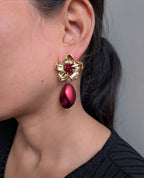 BloomBerry Drop Earrings – gold floral earrings with rich berry-tone matte drops