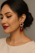 BloomBerry Drop Earrings – gold floral earrings with rich berry-tone matte drops