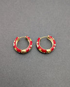Garden Enamel Hoop Earrings – floral hand-painted earrings on glossy gold hoops