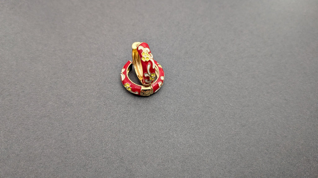 Garden Enamel Hoop Earrings – floral hand-painted earrings on glossy gold hoops