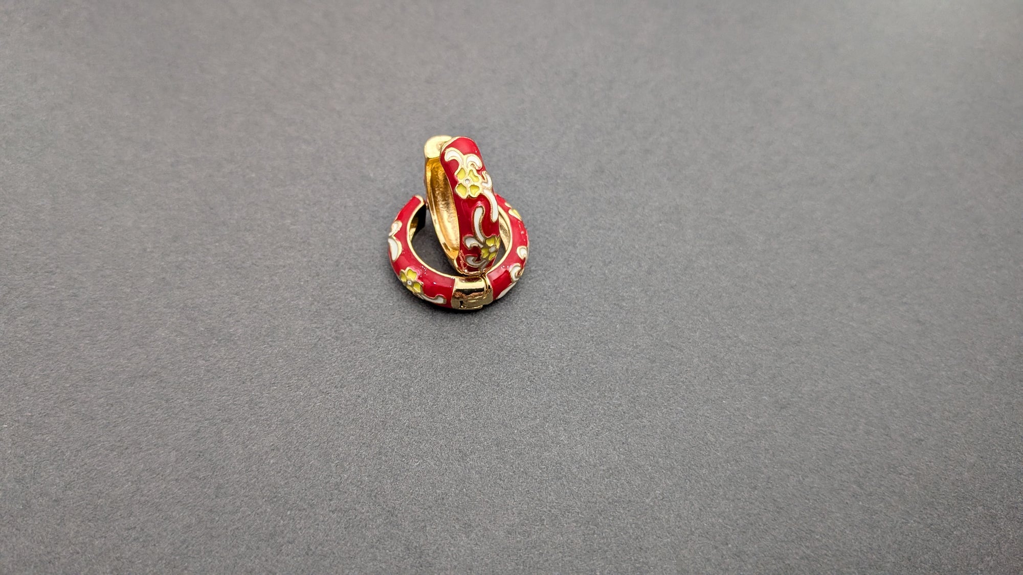 Garden Enamel Hoop Earrings – floral hand-painted earrings on glossy gold hoops