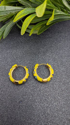 Garden Enamel Hoop Earrings – floral hand-painted earrings on glossy gold hoops
