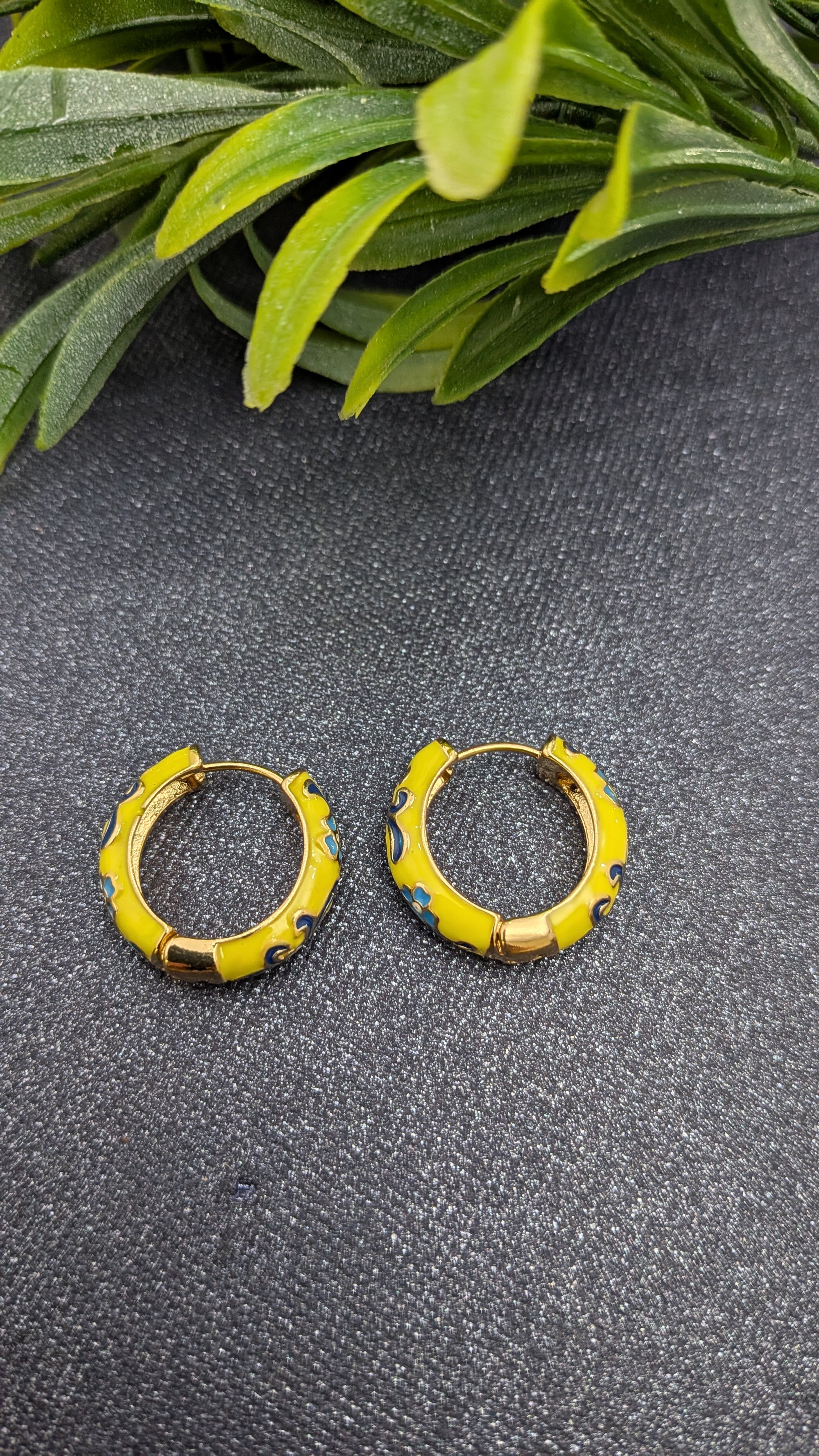 Garden Enamel Hoop Earrings – floral hand-painted earrings on glossy gold hoops