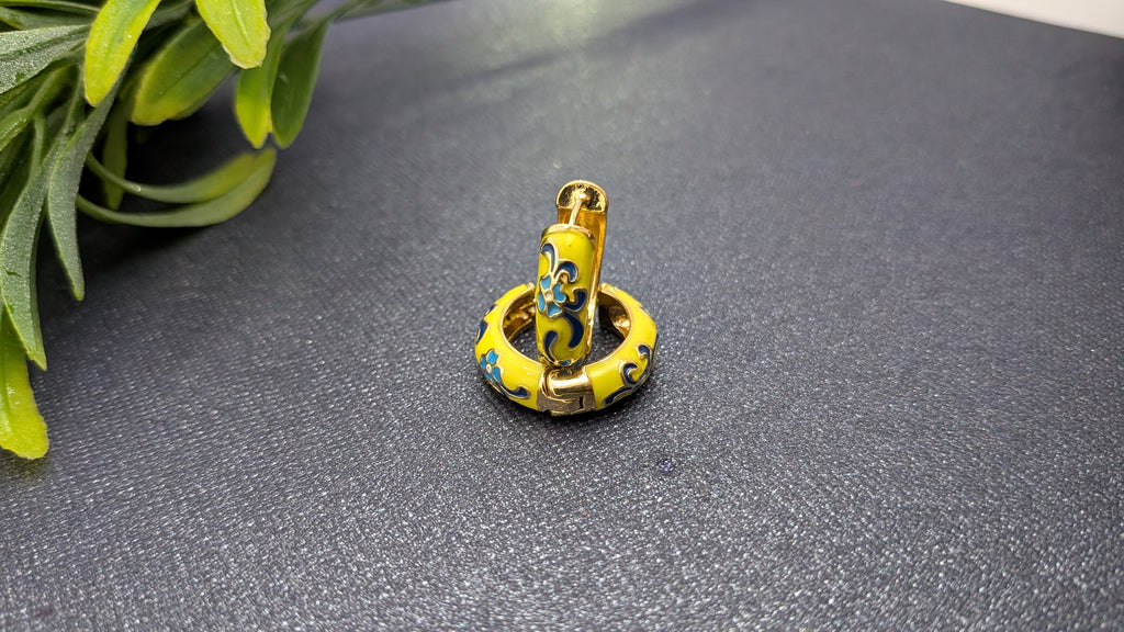 Garden Enamel Hoop Earrings – floral hand-painted earrings on glossy gold hoops