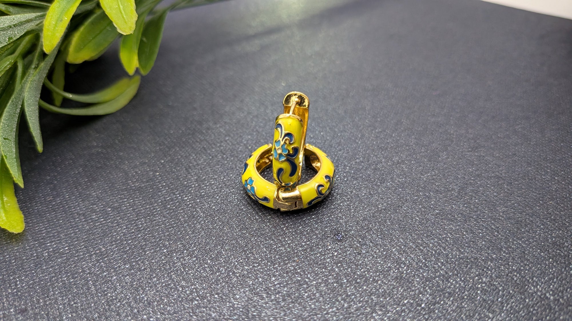 Garden Enamel Hoop Earrings – floral hand-painted earrings on glossy gold hoops